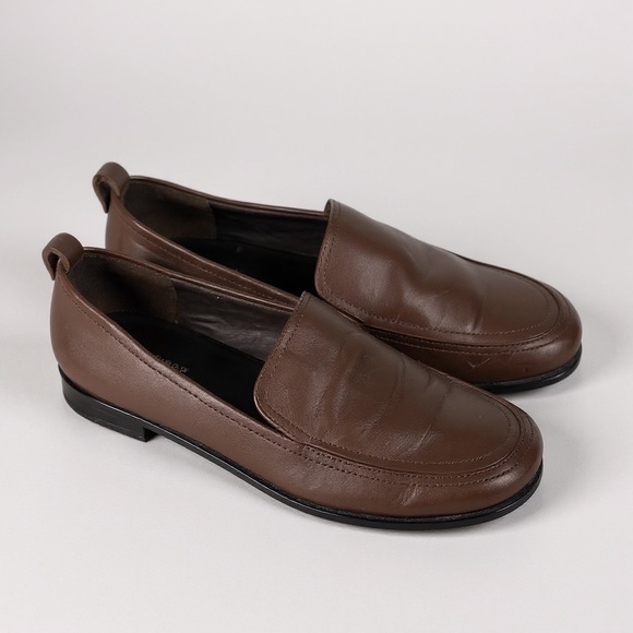 The Row Calfskin Loafers Brown Leather Size 38/7.5 Made In Italy Quiet Luxury - Picture 4 of 13